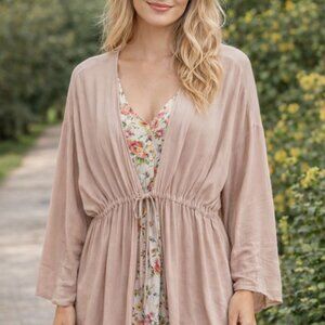 A New Day Women's Large-XL Cinched Waist Kimono Dusty Rose Boho Chic